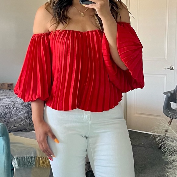 Express Tops - Express XS Red Balloon Pleated Top